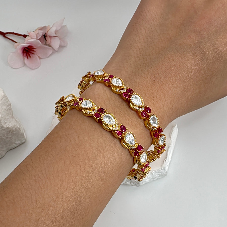 Ruby & Moissanite Dainty Openable Bangle Pair (Size 2.4)