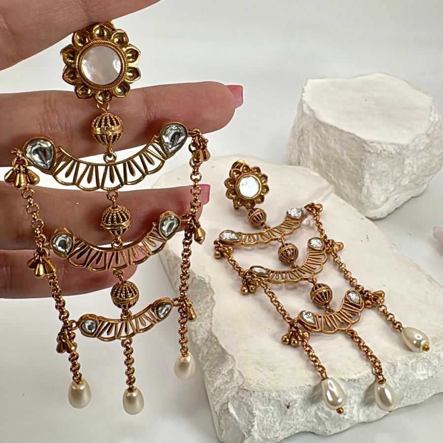 Clear Pearl Silver Lookalike Apala Inspired Earrings