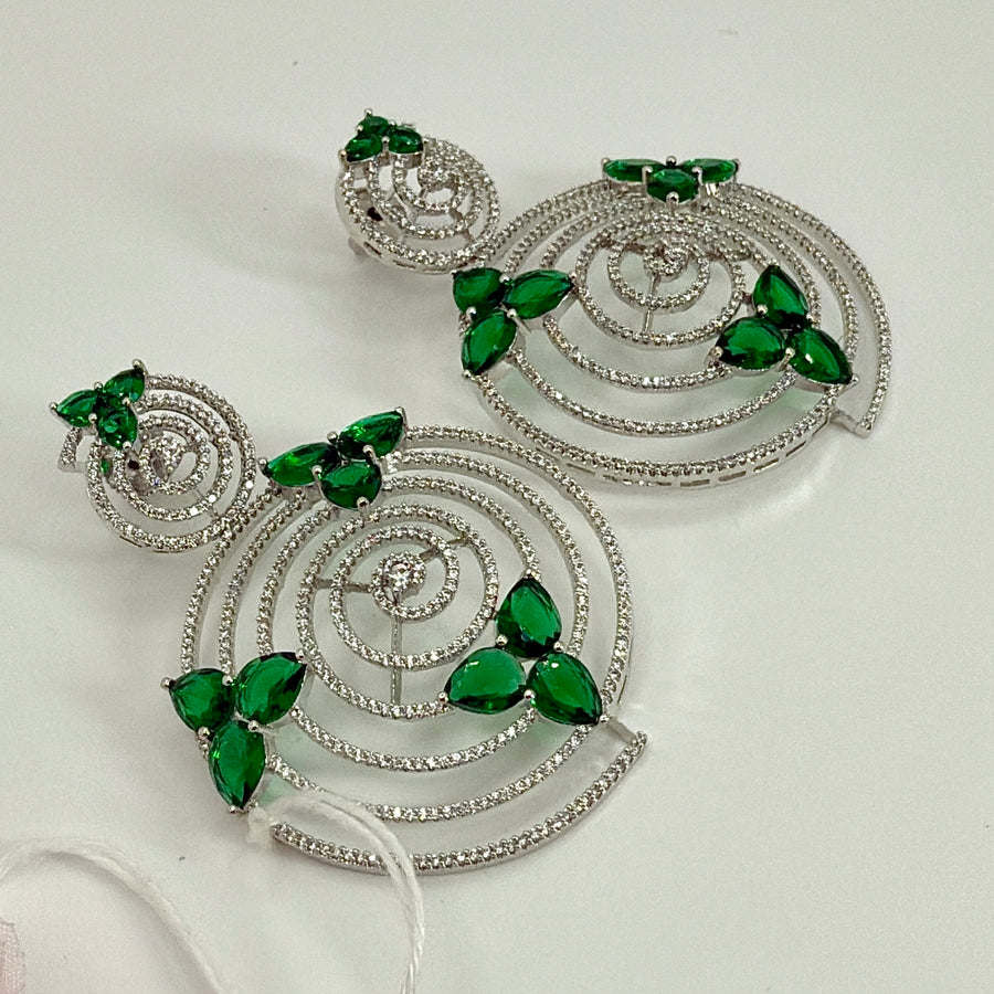 Green American Diamonds & CZ Statement Cocktail Earrings