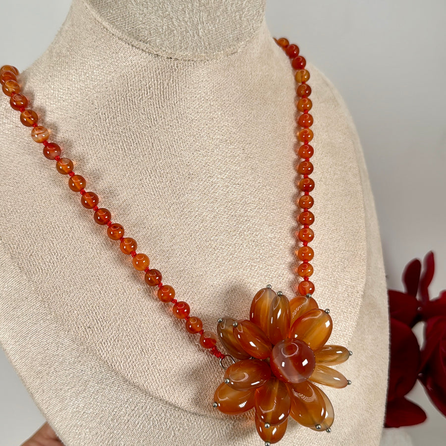 Orange Natural Stones Flower Necklace