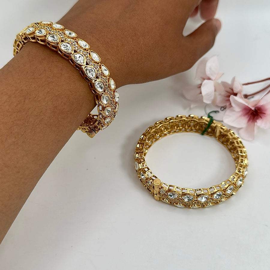 Clear Moissanite Polki Openable Bangle Pair(Size 2.4)