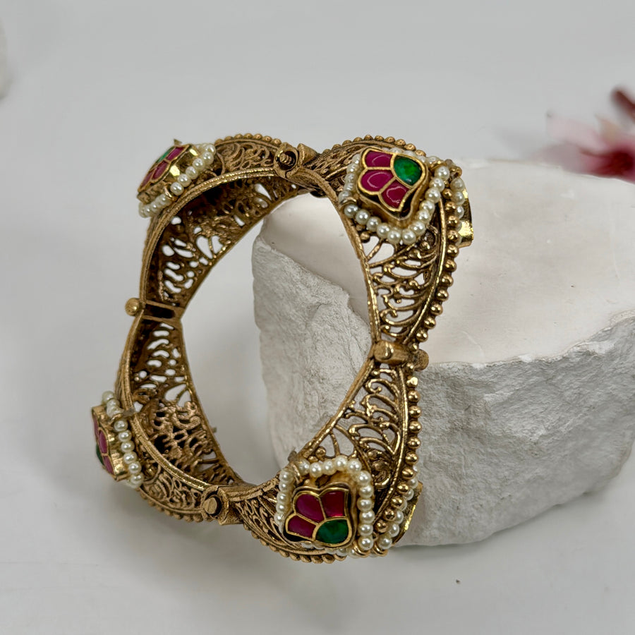 Ruby & Green Silver Lookalike Bangle (Openable Size 2.2-2.6)