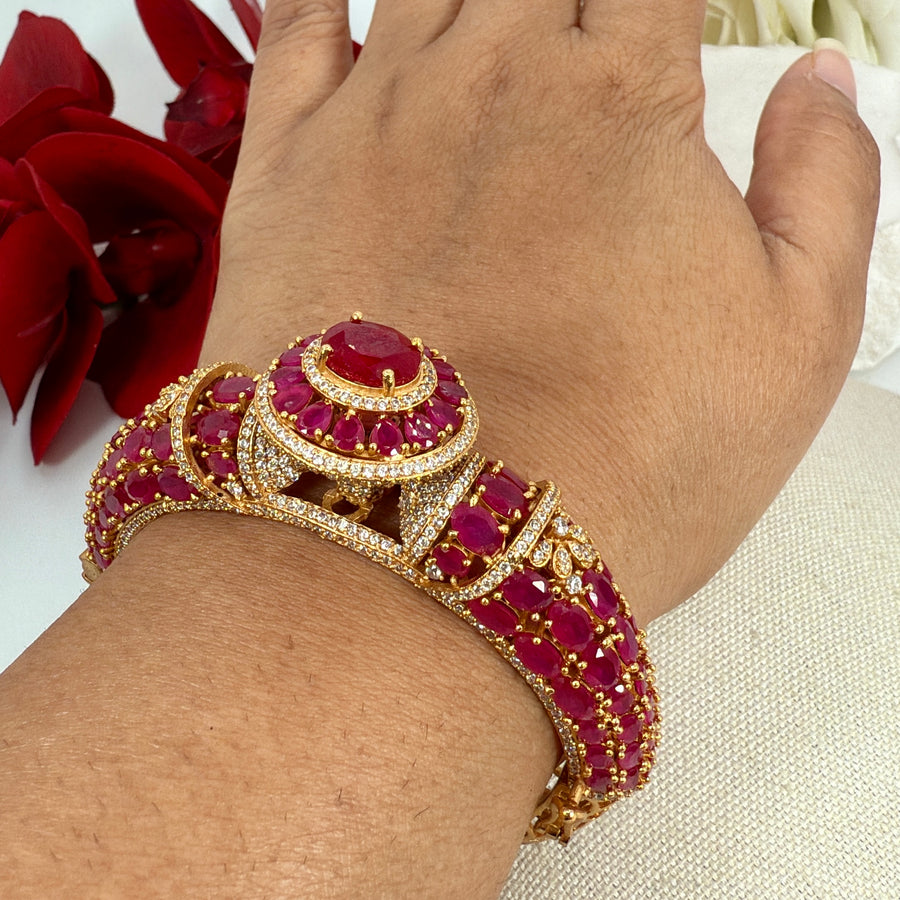 Ruby Invisible Setting Moissanite Openable Bangle(One Size Fits All)