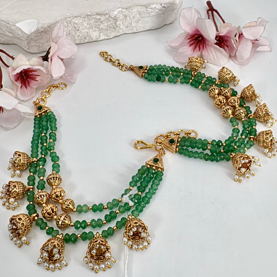 Green Pearl & Jhumka Ear Chain