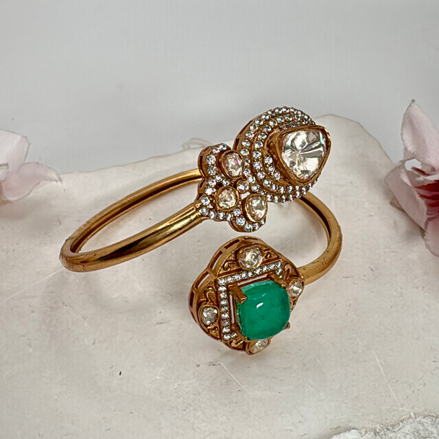 Mint Doublet & Moissanite Twister Bangle(One Size Fits All)