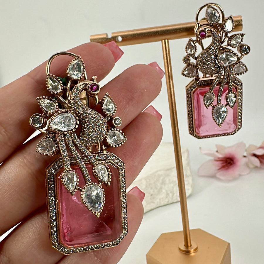 Pink Doublet Bird Moissanite Earrings