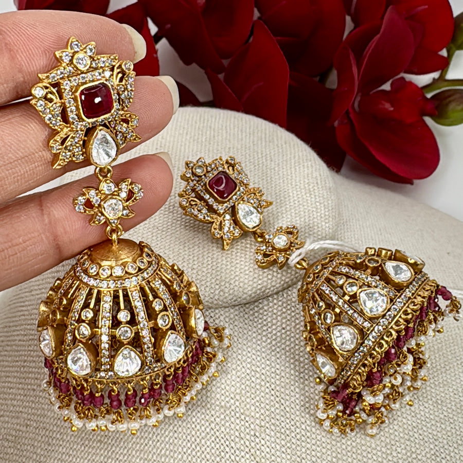 Ruby Moissanite Statement Jhumka Earrings
