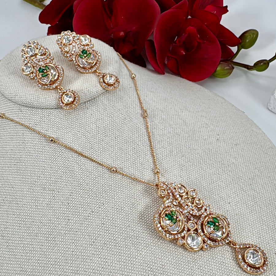 Green Polki Kundan Pendant Necklace Set