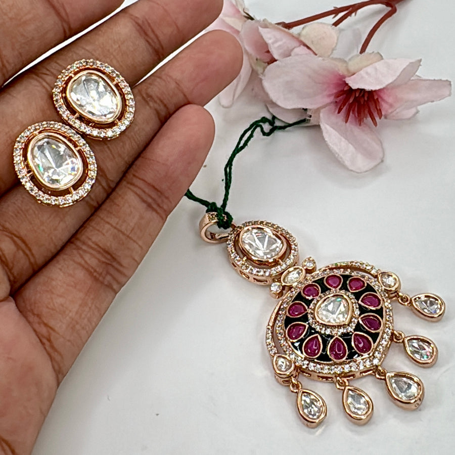 Ruby Jadau Polki Pendant Set