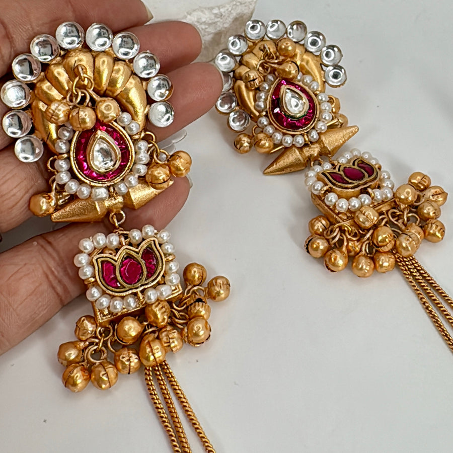 Ruby Swarovski Silver Look Alike Gold Kashmiri Earrings
