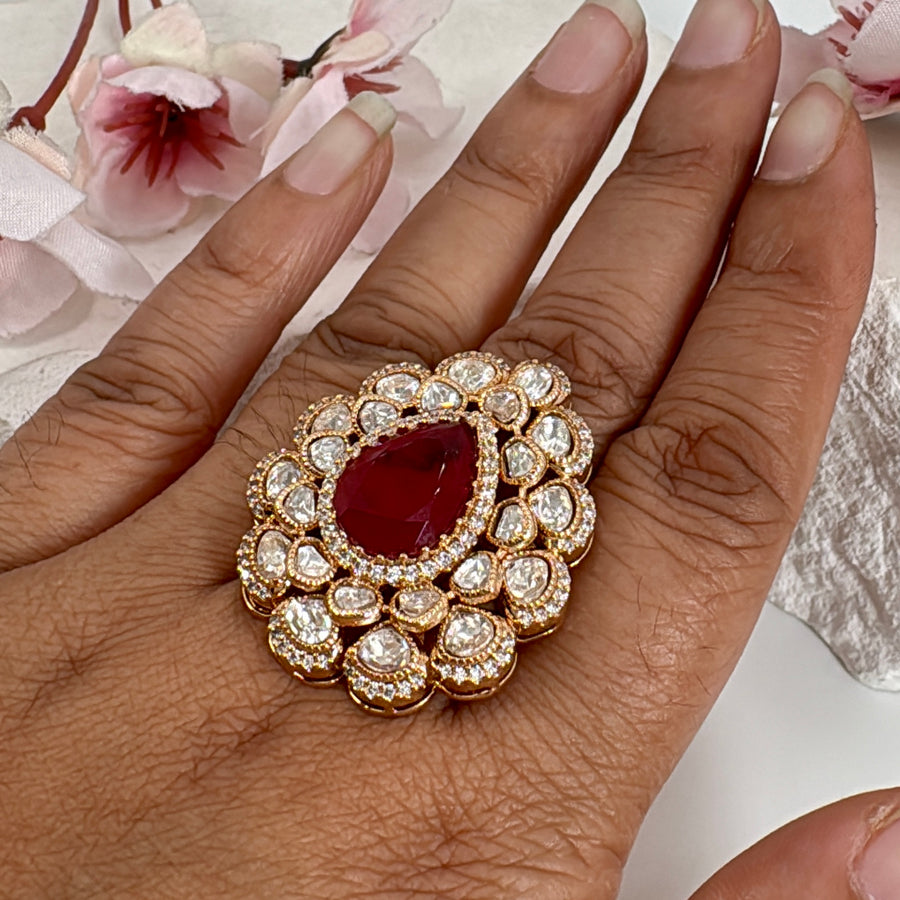 Ruby Moissanite Carat Gold Polish Adjustable Finger Ring