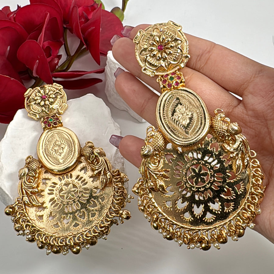 Clear Silver Lookalike Chand Bali Earrings (Approx. Length 3.5 Inches)