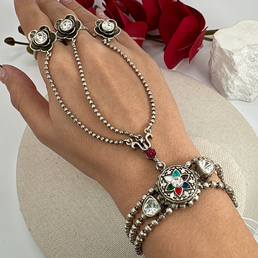 Multi Silver Lookalike Adjustable Finger Bracelet