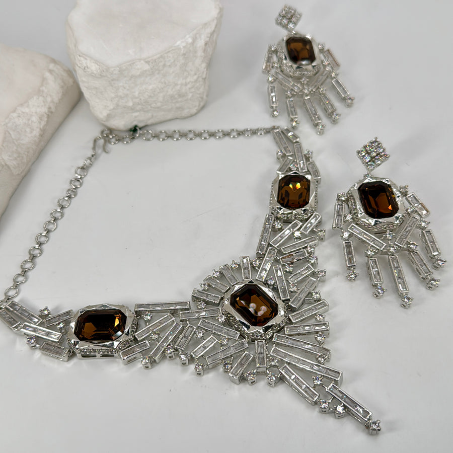 Brown Honey Cubic Zirconia American Diamonds Chic Necklace Set