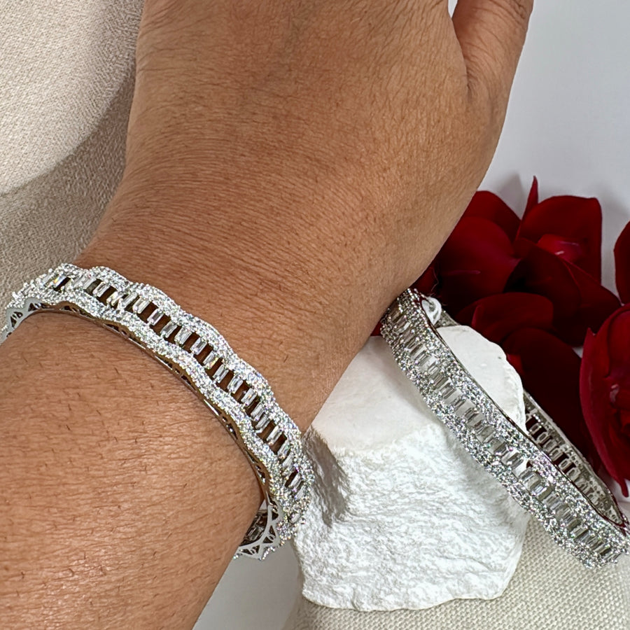 Clear Cubic ZirconiaNon-Openable Bangle Pair(Size 2.4)