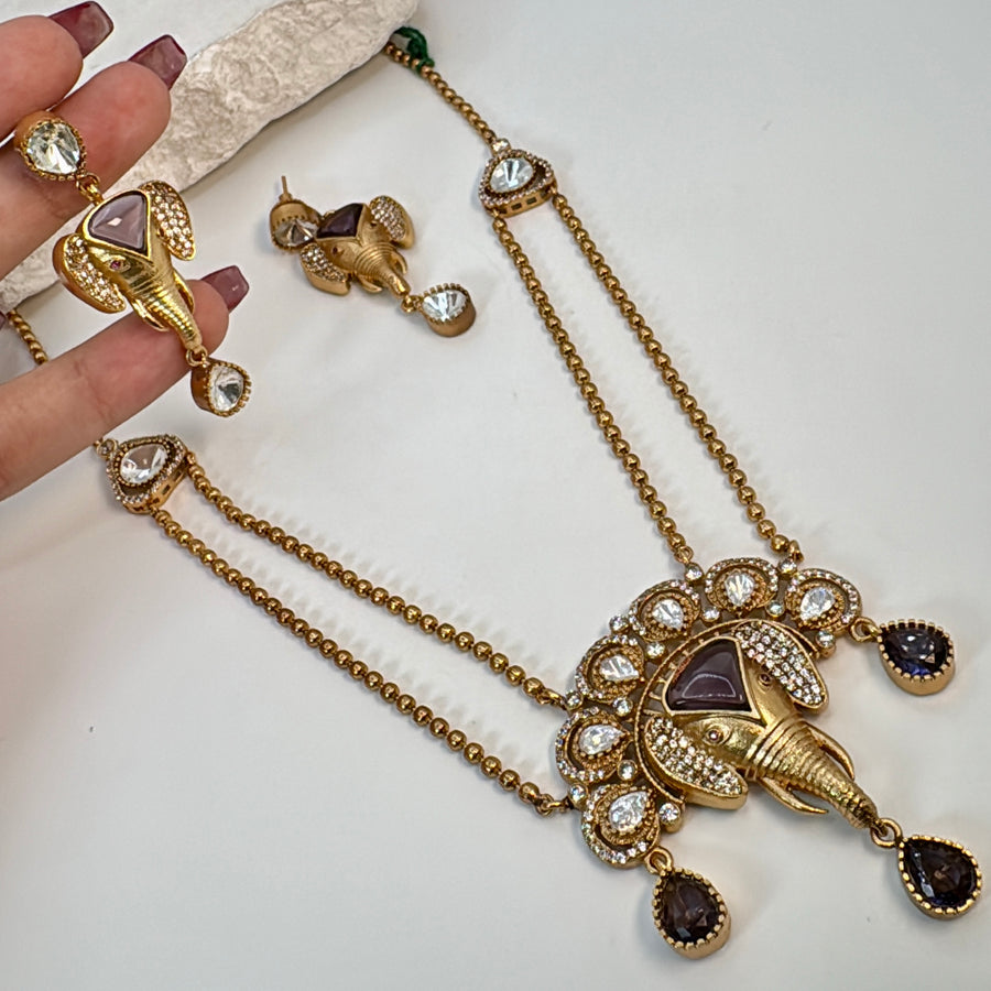 Purple AmethystMoissanite Ganesha Necklace Set
