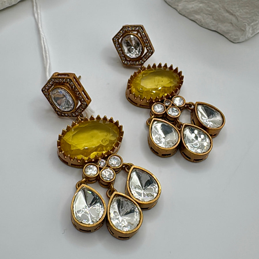 Yellow Doublet Moissanite Kundan Lightweight Earrings