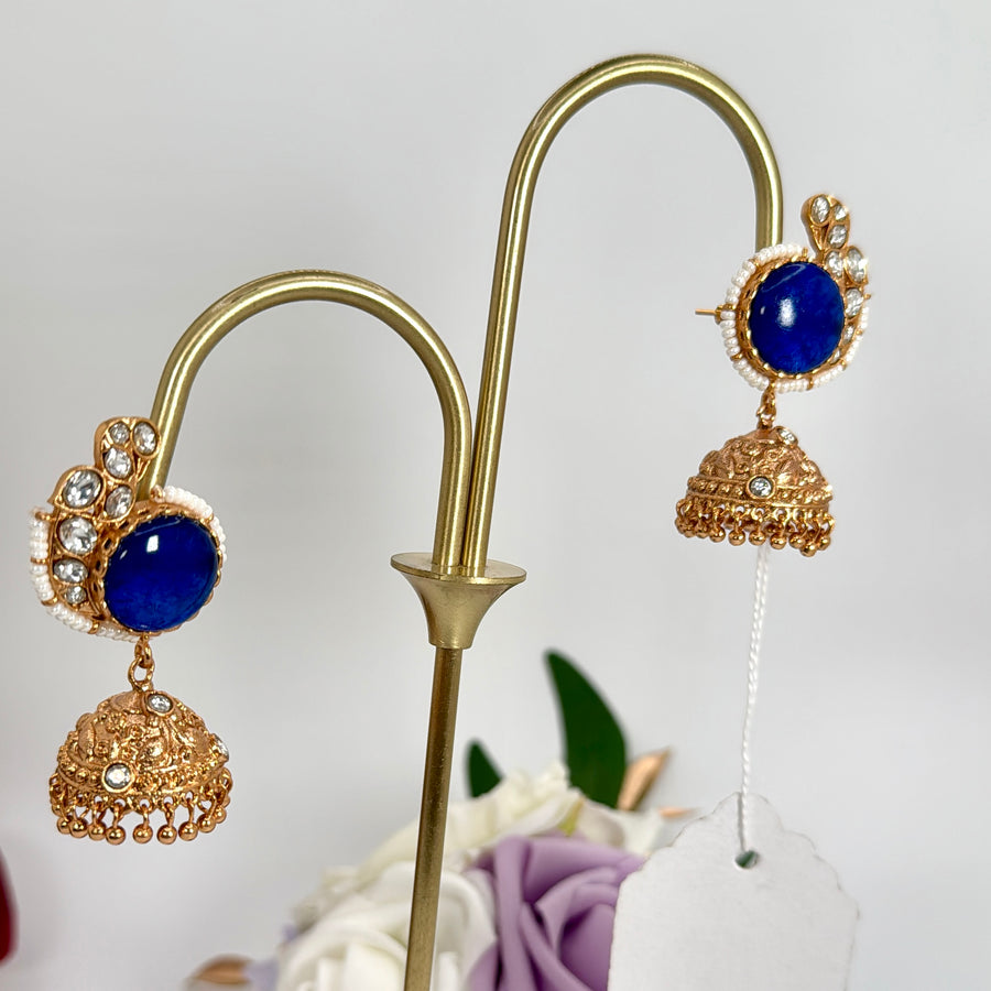 Blue Doublet & Moissanite Dainty Jhumka