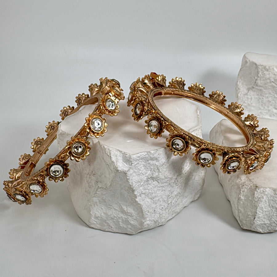 Clear Kundan Pacheli Openable Bangle Pair(Size 2.4)
