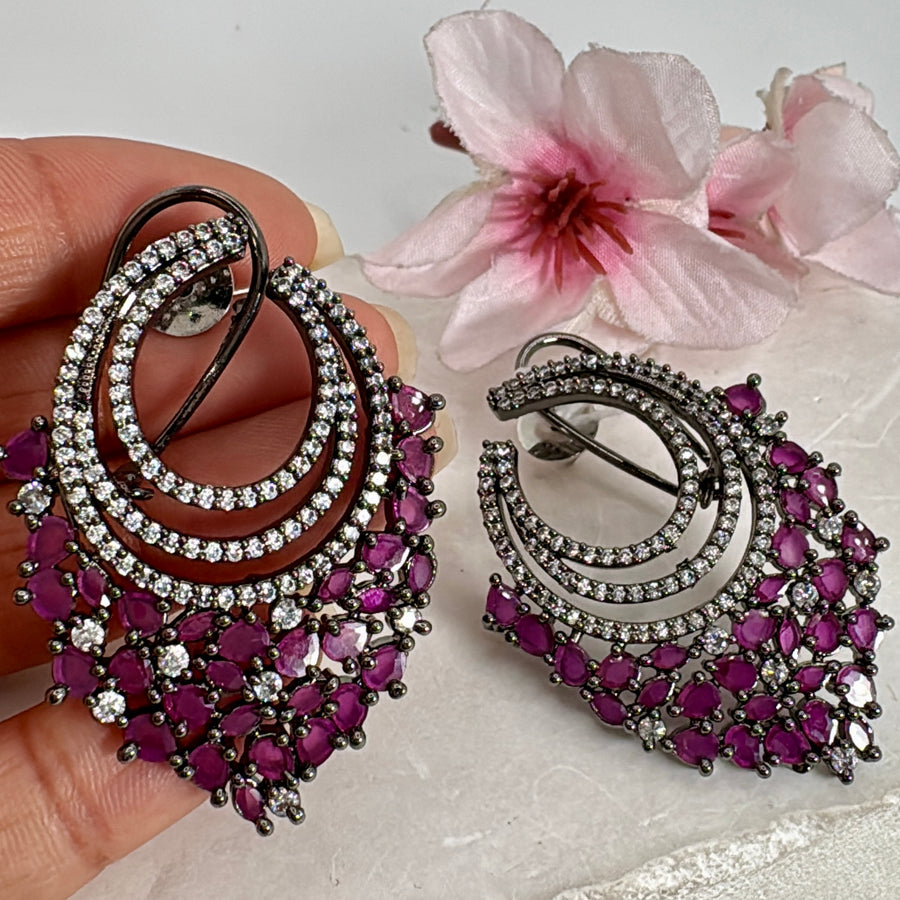 Ruby American Diamonds Cubic Zirconia Victorian Polish Earrings