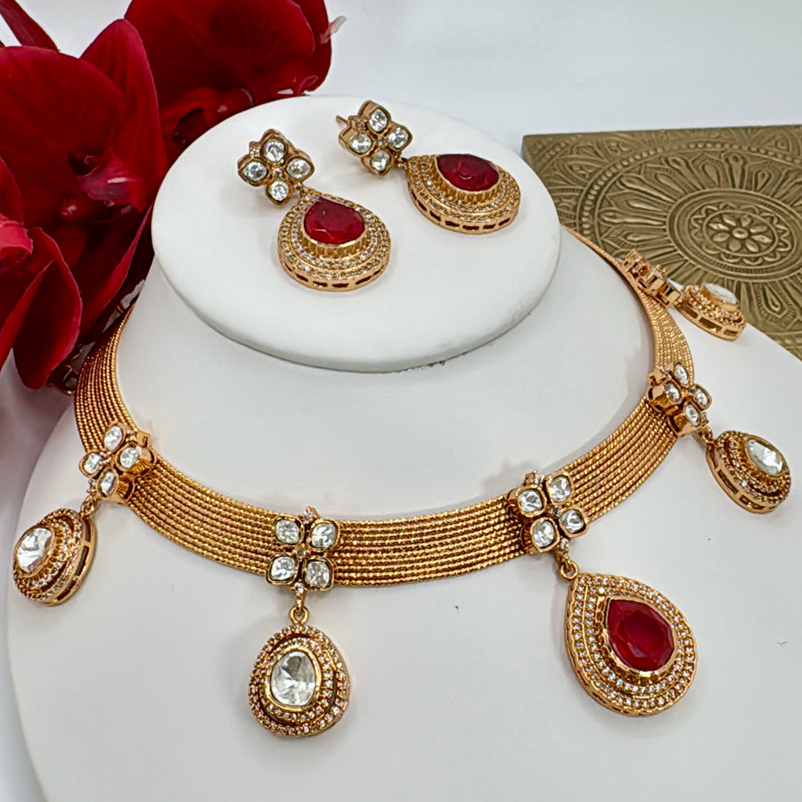 Red Moissanite Necklace Set