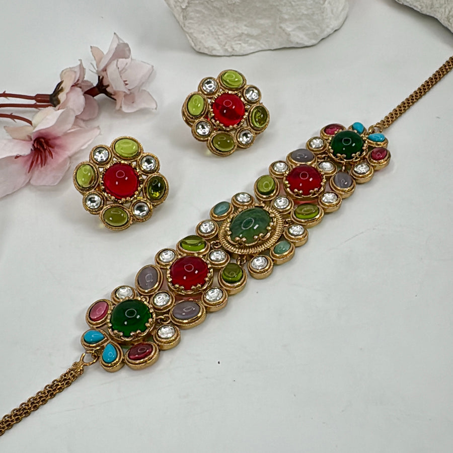 Multi Sabya Inspired Doublet Choker Necklace Set