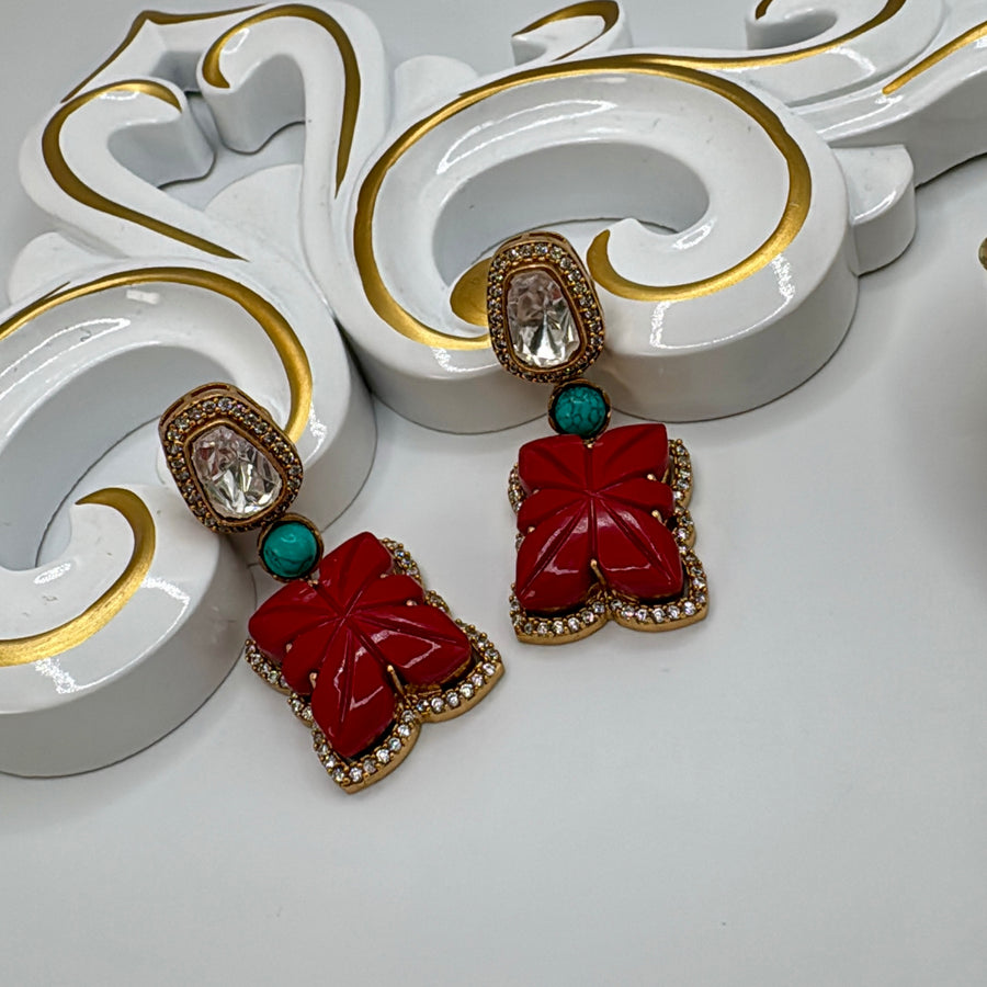 Red Doublet & Moissanite Earrings