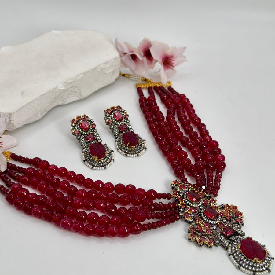 Ruby Sabya Inspired Multi Stone Necklace Set