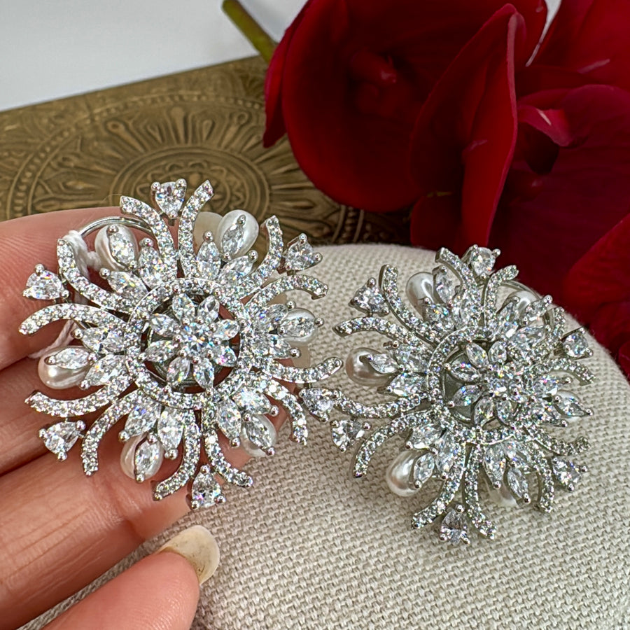 Clear Cubic Zirconia American Diamonds & Pearls Stud Earrings