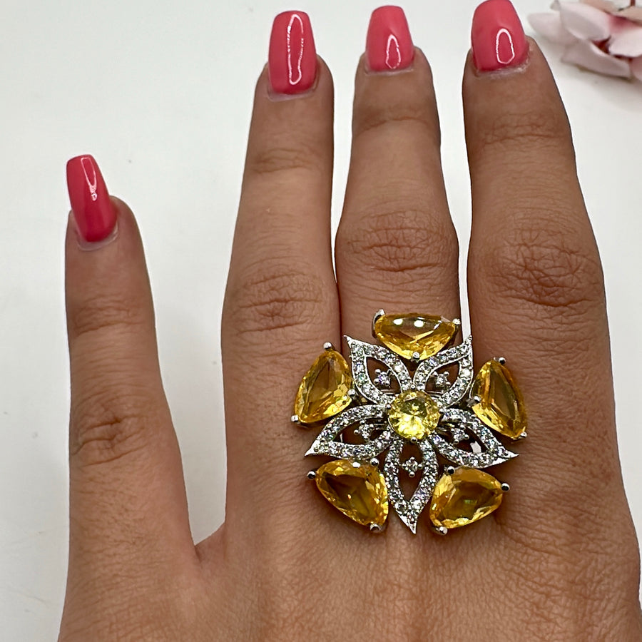 Yellow American Diamonds Cubic Zirconia Adjustable Finger Ring