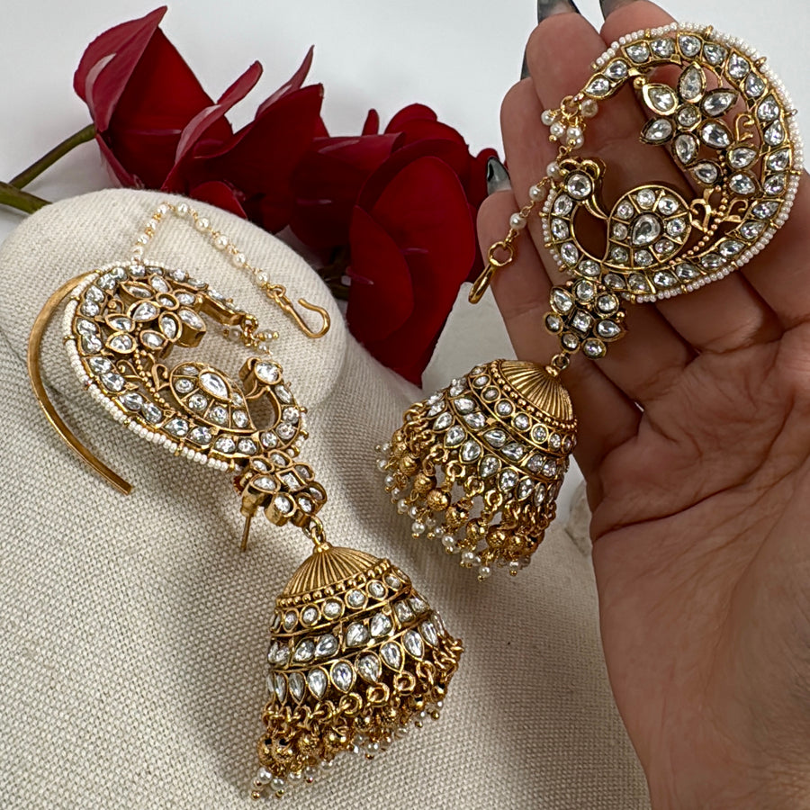 Clear Moissanite Statement Cuff Jhumka Earrings