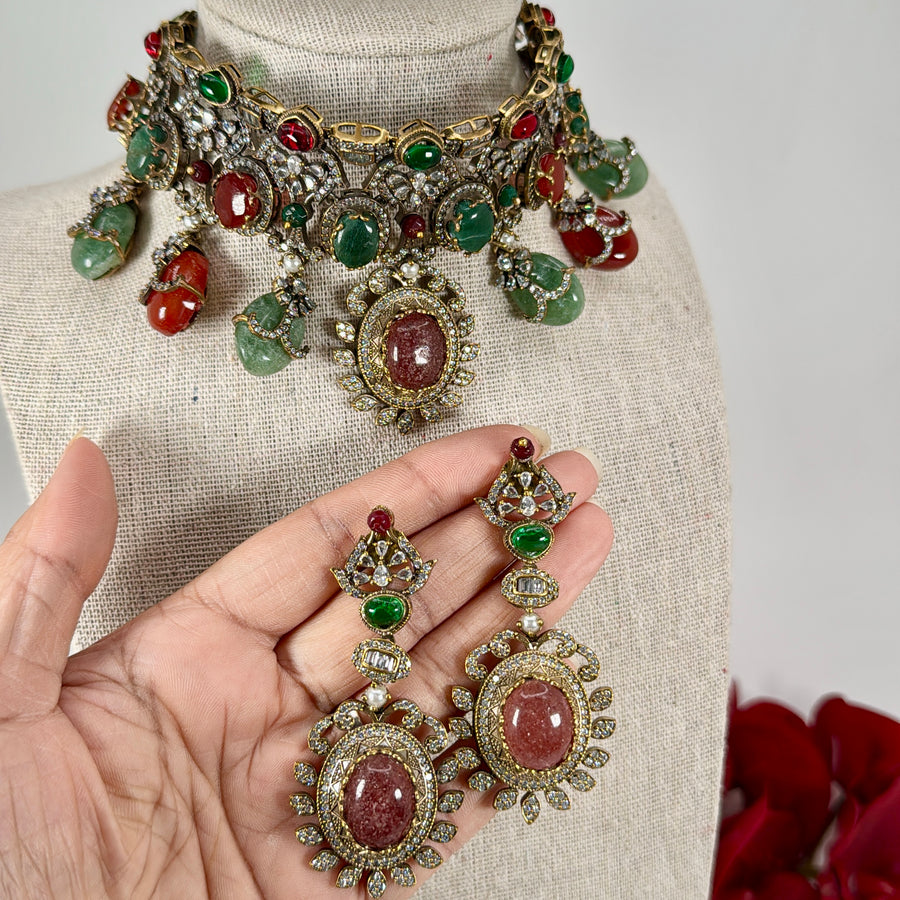 Mint & Orange Marble Doublet Sabya Inspired Choker Necklace Set
