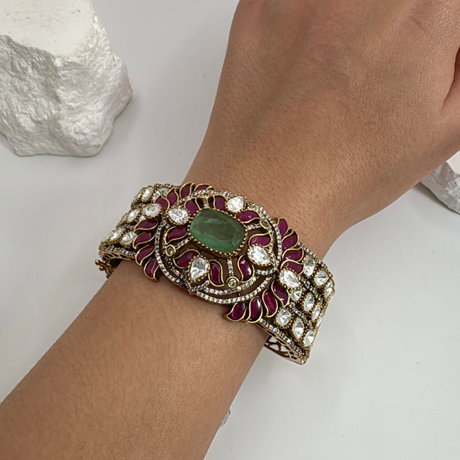 Mint & Ruby Moissanite Openable Bracelet(Fits Size 2.2-2.6)
