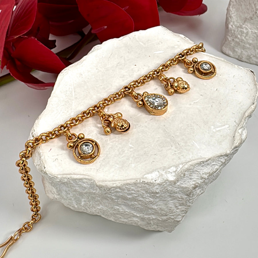 Clear Charms Antique Gold Kundan Flexible Bracelet