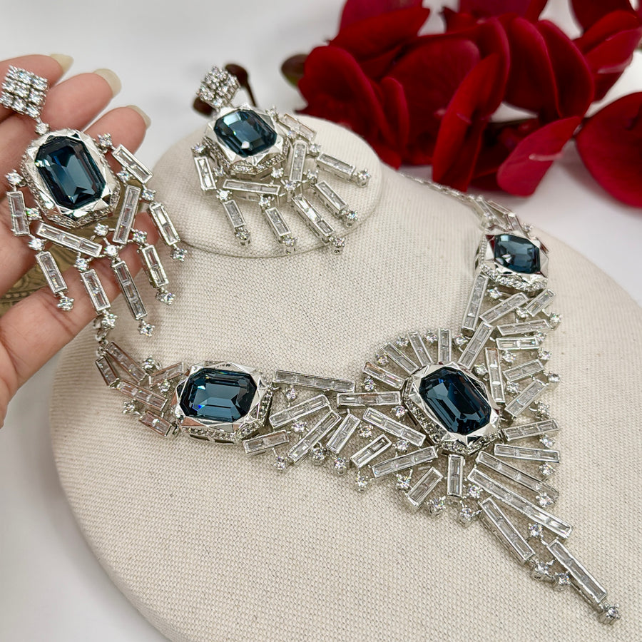 Blue Cubic Zirconia American Diamonds Chic Necklace Set