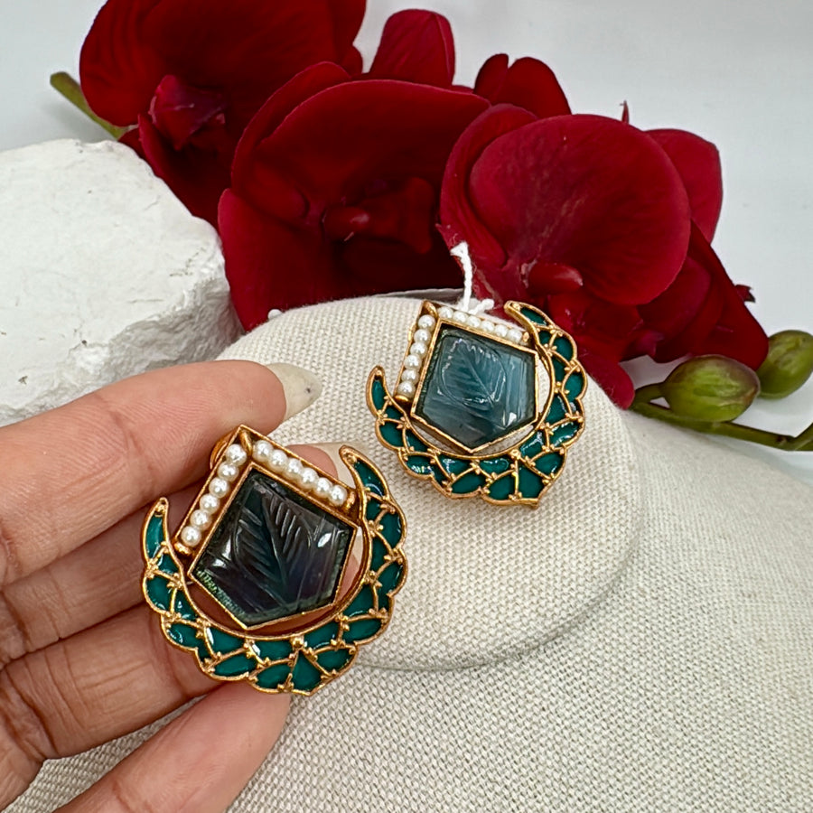 Blue Amrapali Inspired Moissanite Jadau Stud Earrings