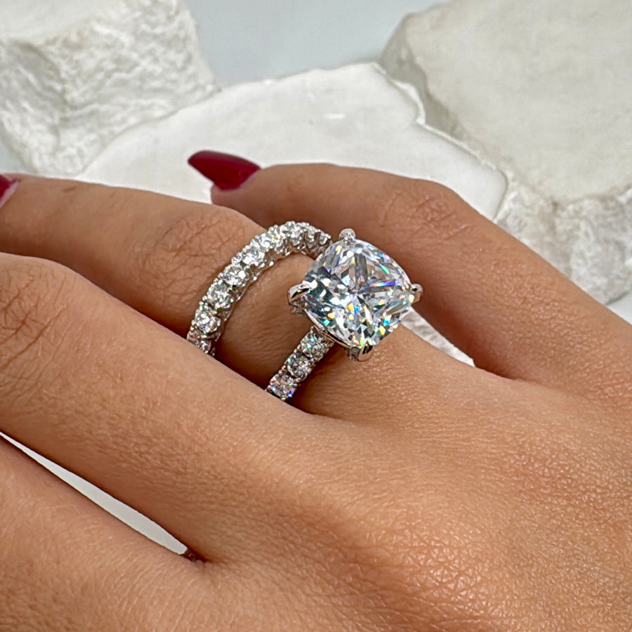 Clear Italian Cubic Zirconia American Diamonds Solitaire Stackable Ring 2 Pc (Size 7)