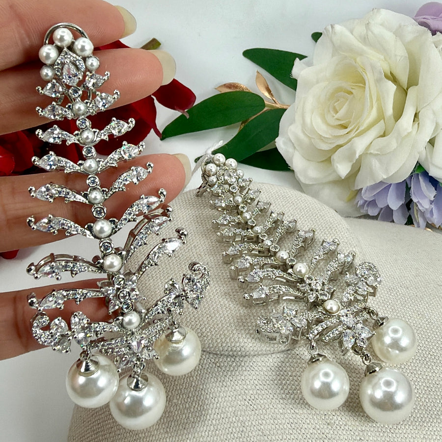 Clear Italian Pearl  Cubic Zirconia Lightweight Earrings