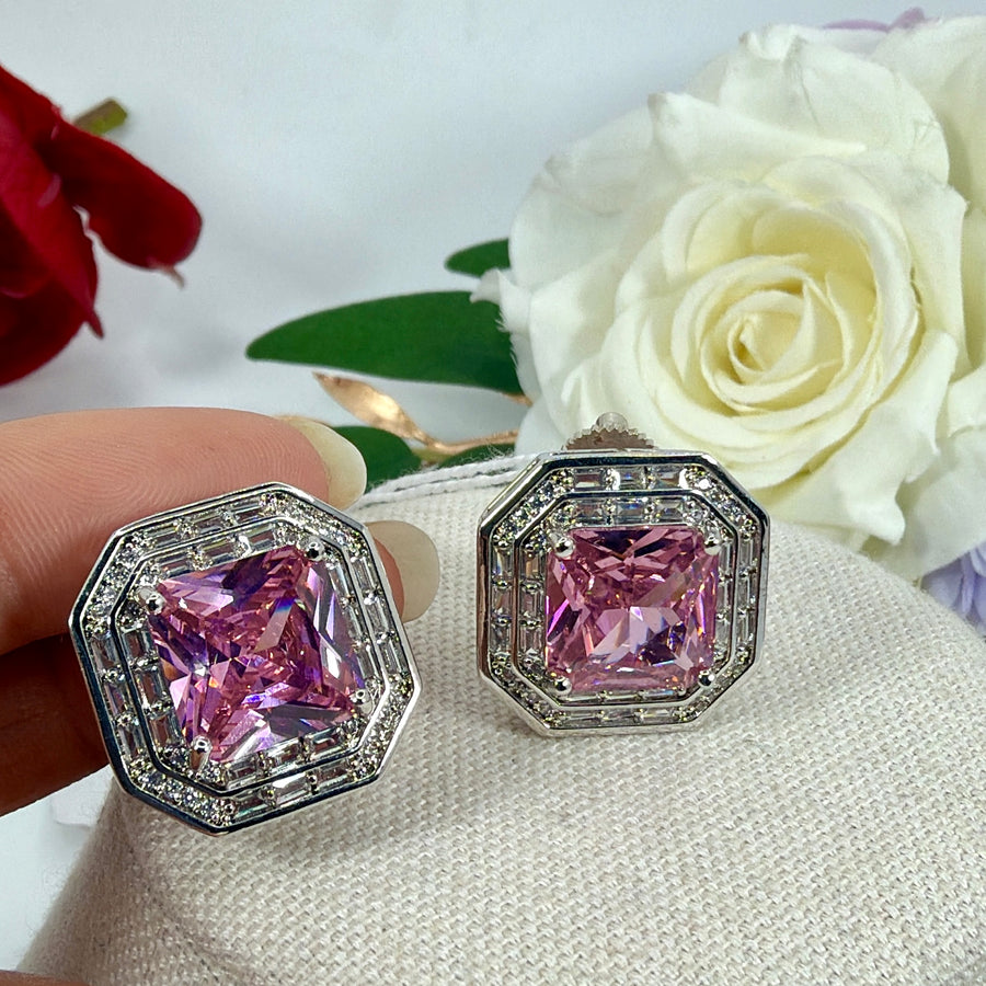 Pink Cubic Zirconia Italian Stud Earrings