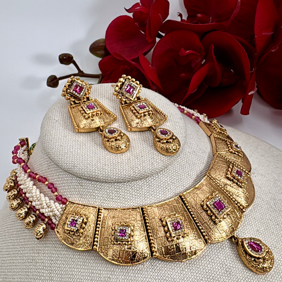 Ruby Antique Gold Heritage Necklace Set