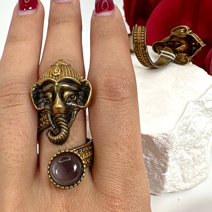 Purple Amethyst Doublet Adjustable Ganesha Finger Ring