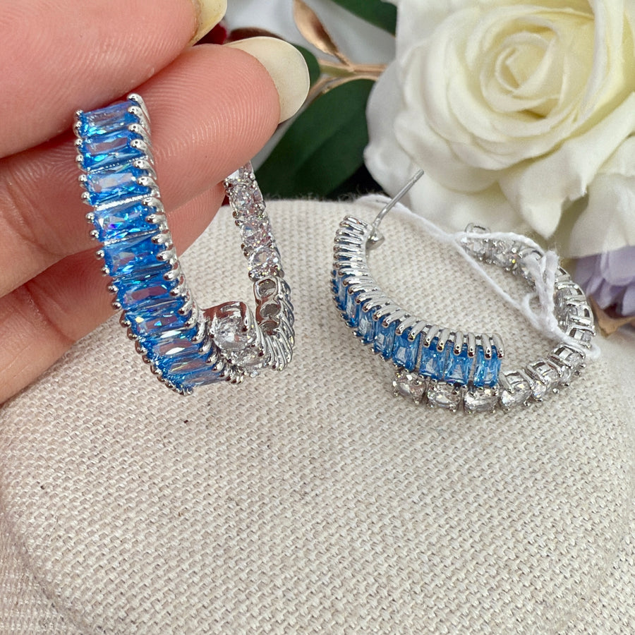 Blue Italian Cubic Zirconia Hoop Earrings