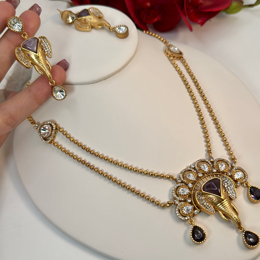 Purple AmethystMoissanite Ganesha Necklace Set
