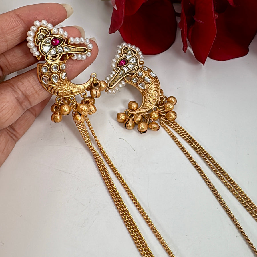 Ruby Clear Silver Lookalike Gold Kashmiri Earrings