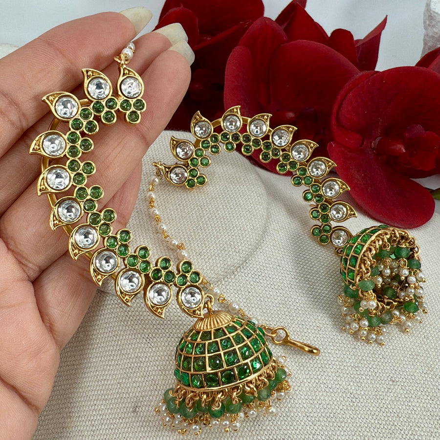 Green Moissanite Cuff Jhumka Earrings
