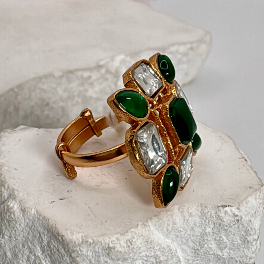 Green Paachi Jadau Adjustable Finger Ring