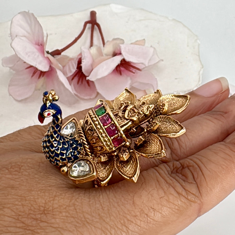 Multi Peacock Adjustable Finger Ring