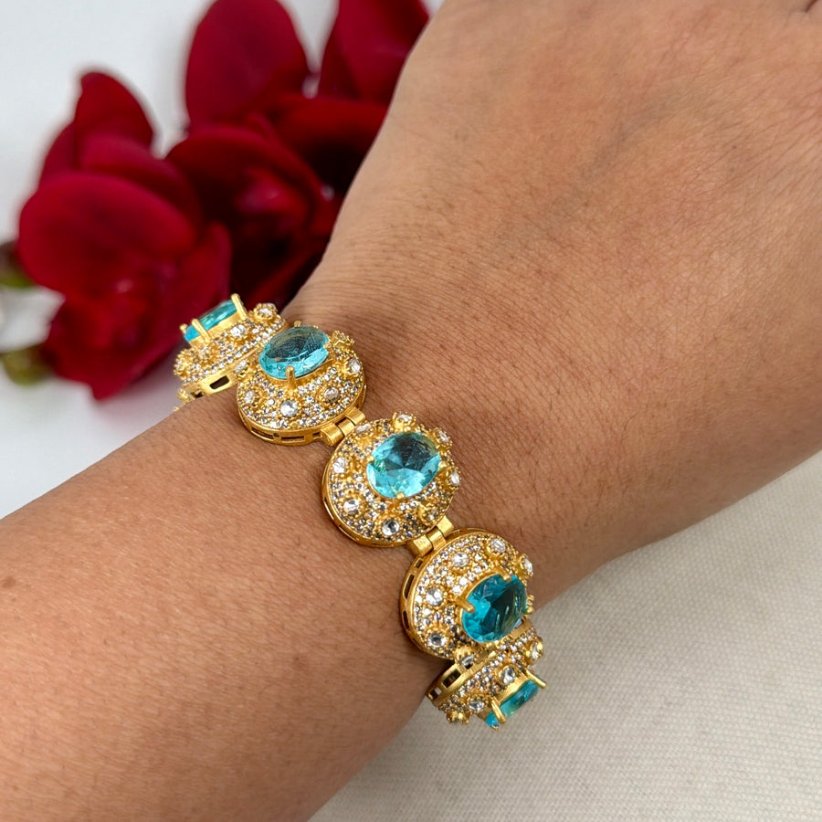 Turquoise Swarovski Moissanite Flexible Bracelet (Fits Size 2.2 to 2.6)