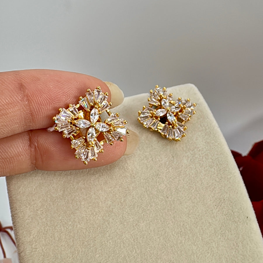 Clear Gold Italian Cubic Zirconia Stud Earrings
