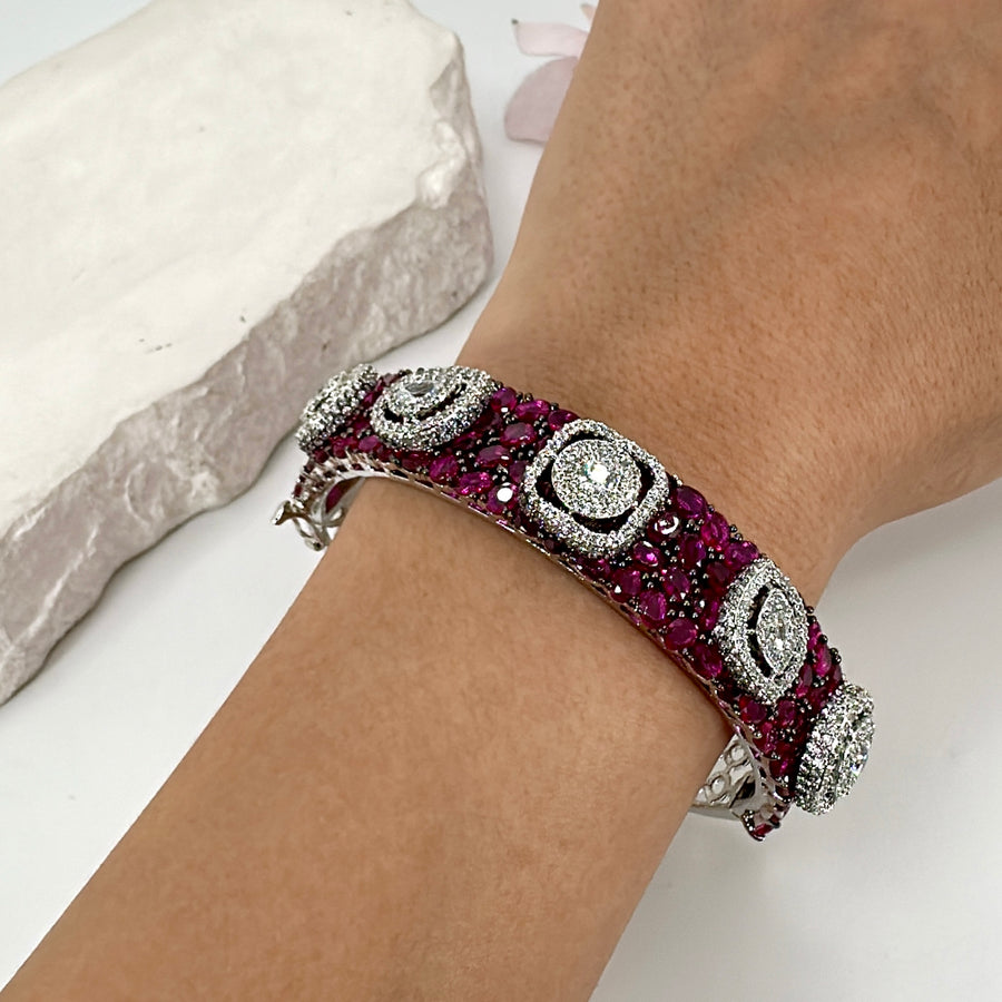 Ruby Invisible Setting American Diamonds Cubic Zirconia Openable Bangle(Fits Size 2.2-2.6)